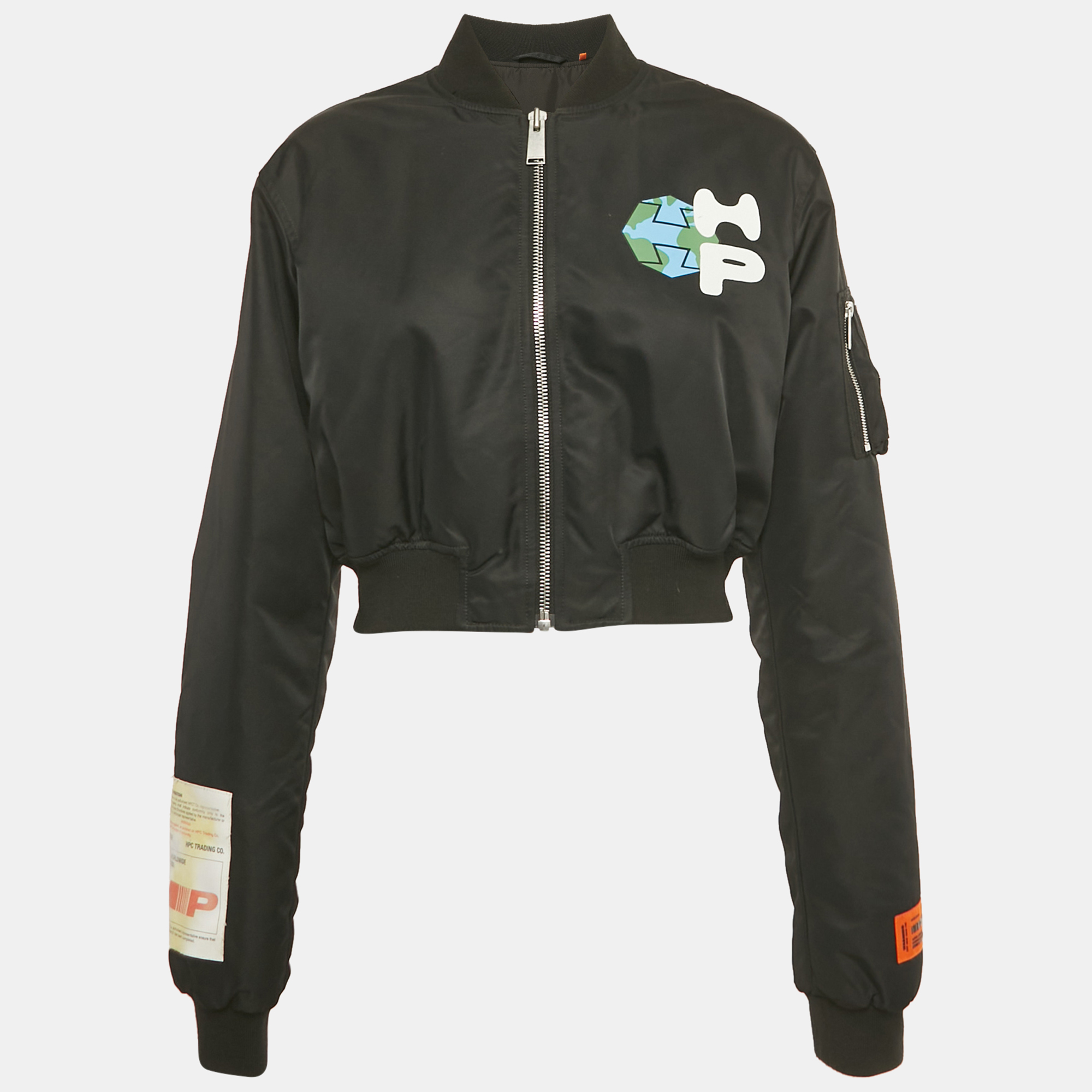 HERON PRESTON Pre-owned Black Patch Work Nylon Padded Crop Jacket S