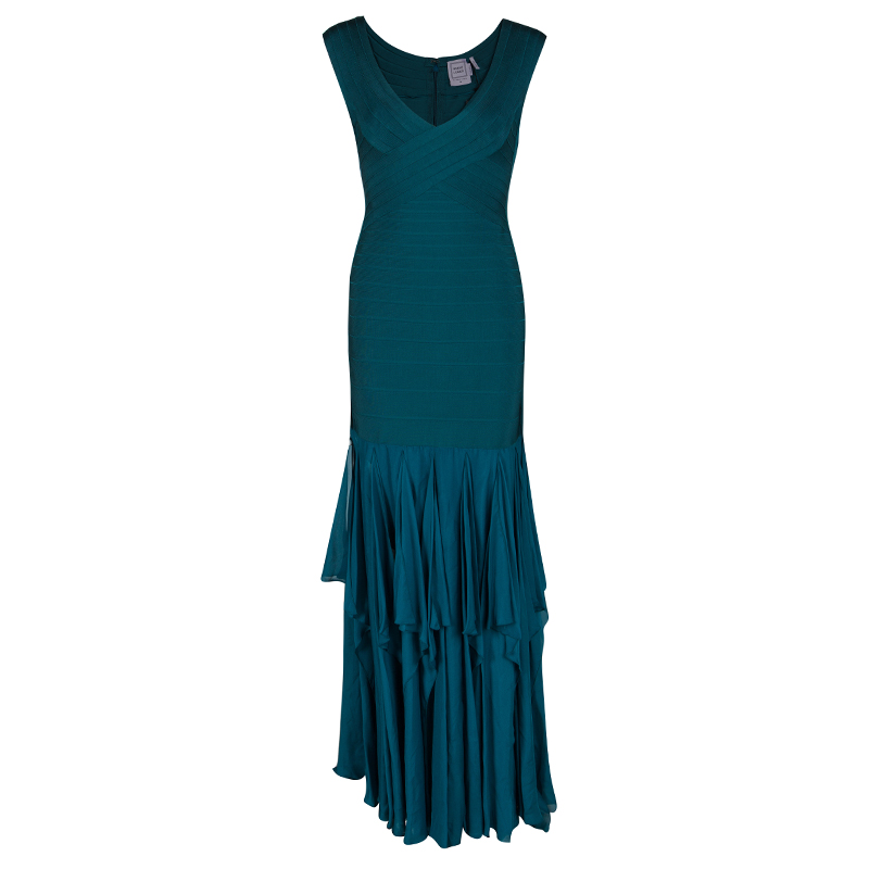 Herve Leger Stale Teal Augustina Bandage Gown M