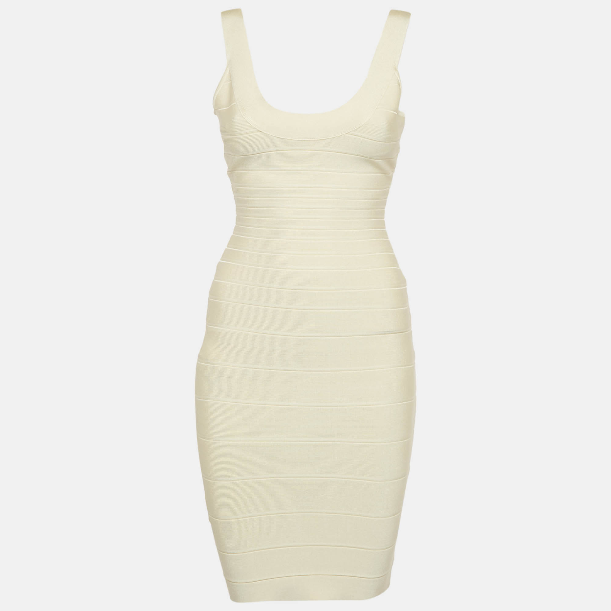 

Herve Leger Ivory Bandage Knit Sleeveless Bodycon Dress S, White