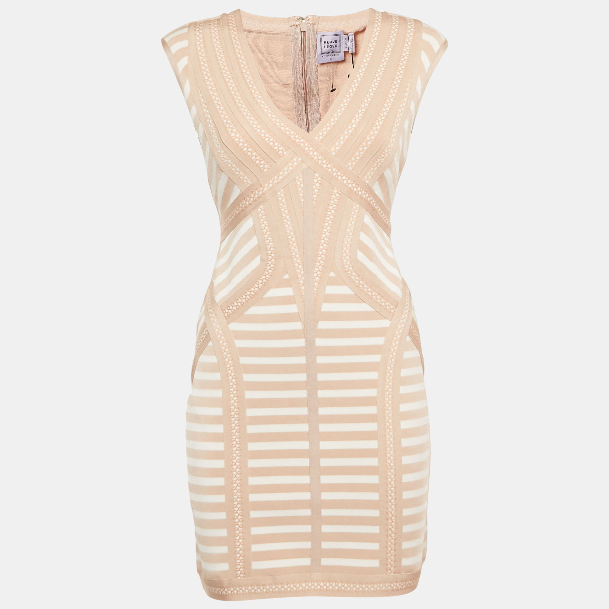 

Herve Leger Beige Striped Knit Bandage Mini Dress L