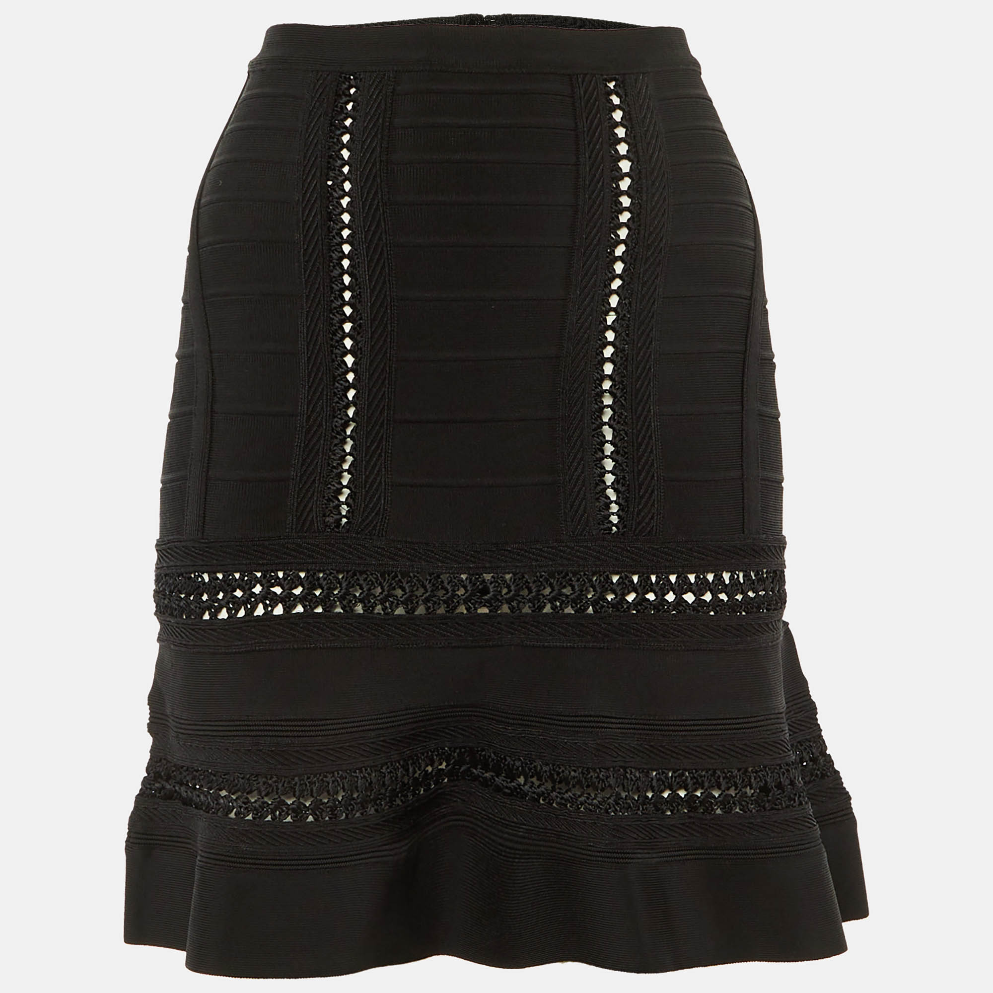 Pre-owned Herve Leger Black Knit Taliyah Mini Skirt Xxs