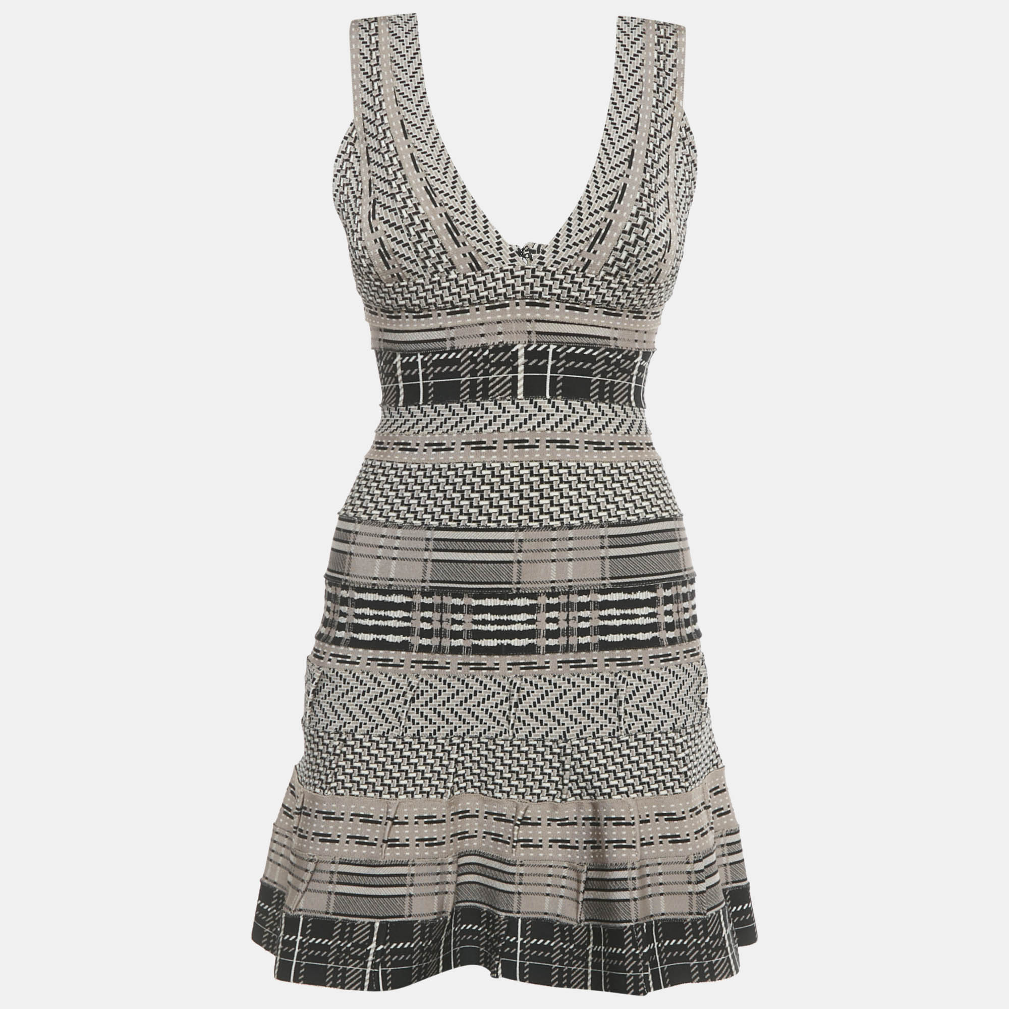 

Herve Leger Grey Patterned Knit Gravel Mini Dress S, Brown