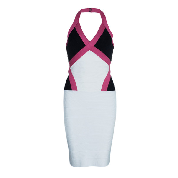 Herve Leger Andie Halterneck Multicolor Bandage Dress M