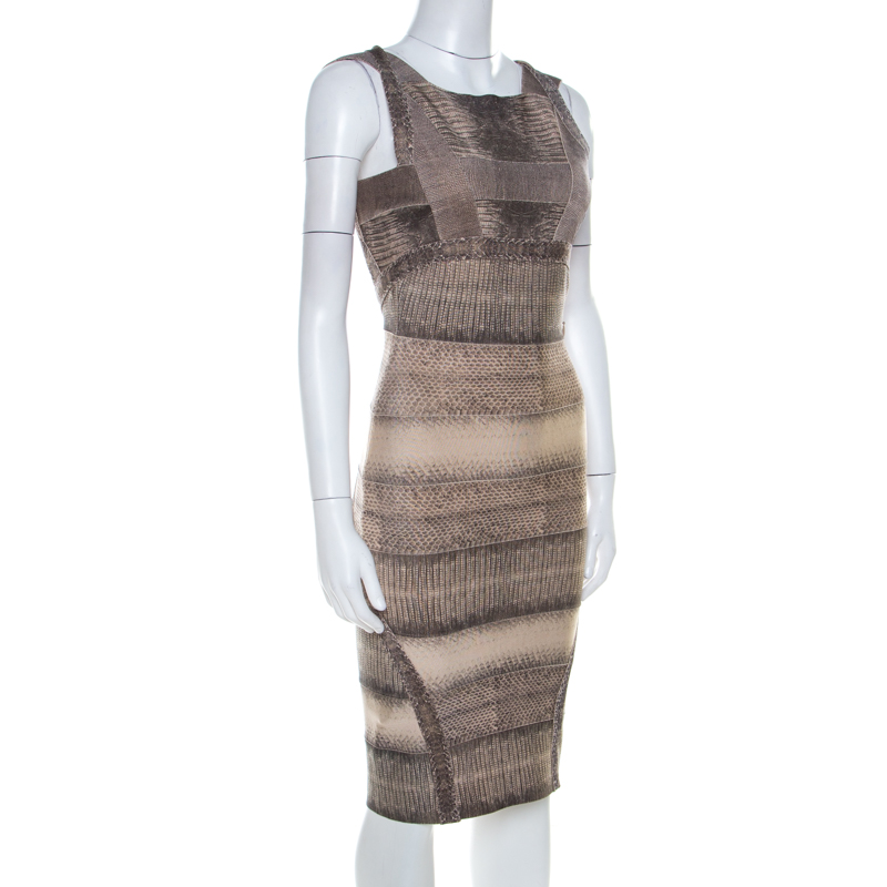 

Herve Leger Brown Snakeskin Print Bandage Cocktail Dress
