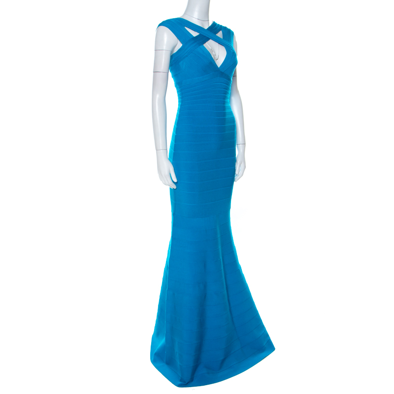 

Herve Leger Turquoise Blue Stretch Knit Cathryn Bandage Gown