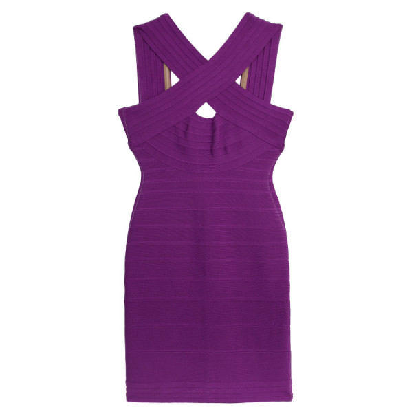 مملوكة مسبقًا Hervé Léger Purple Crisscross Bandage Dress