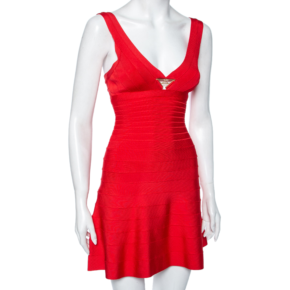 

Herve Leger Coral Pink Bandage Kyra Mini Dress