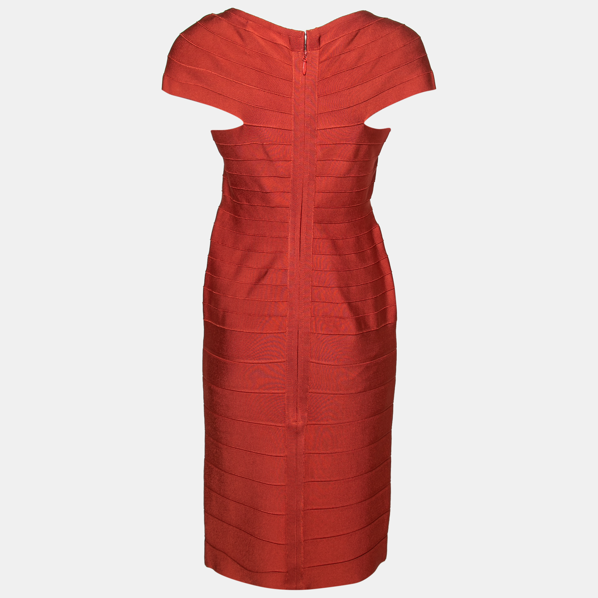 

Herve Leger Red Knit Cap-Sleeve Bandage Dress