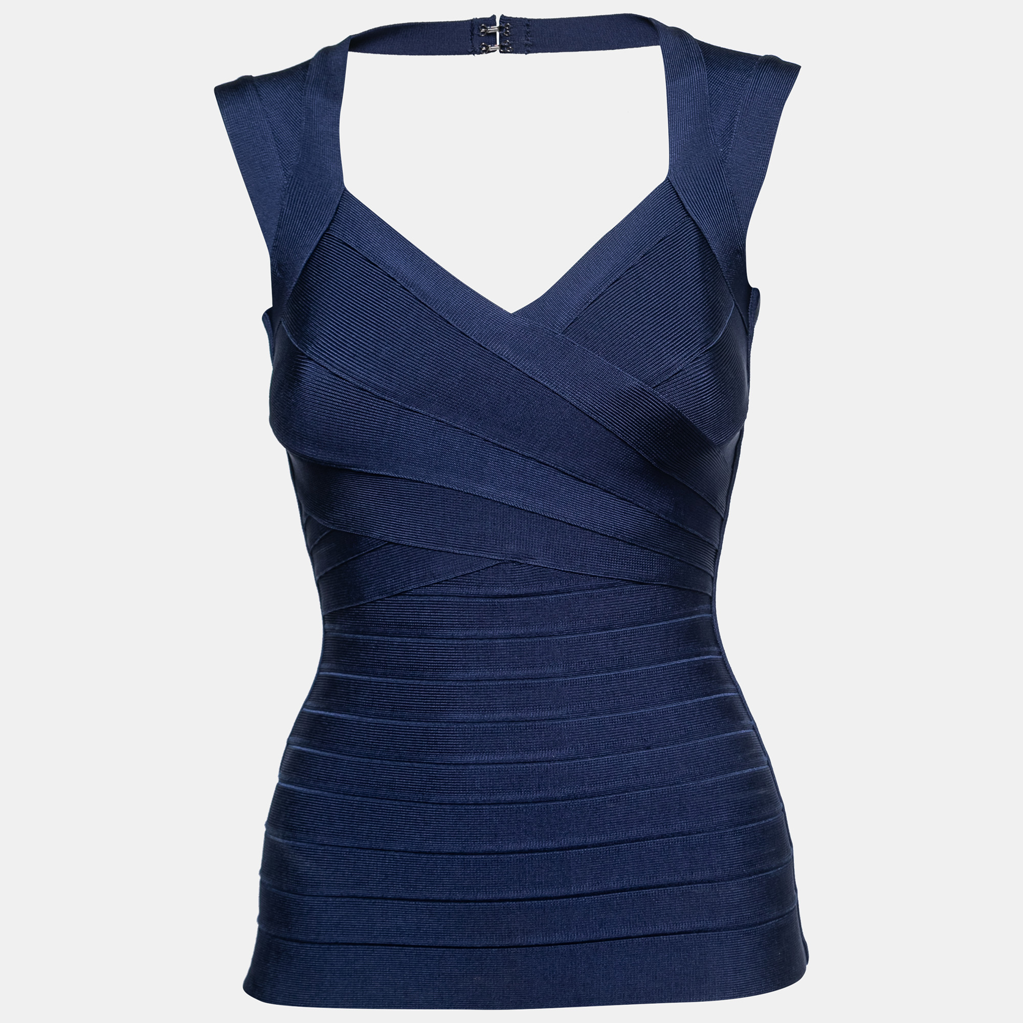 Herve Leger Blue Stretch Knit Bandage Top S