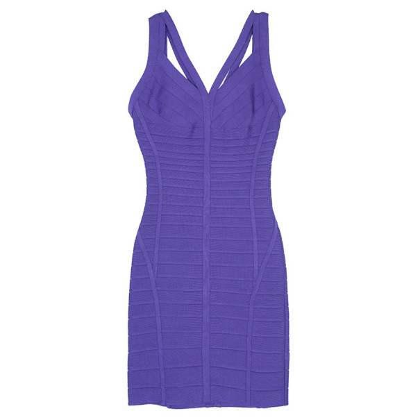 Pre Owned Herve Leger Purple Cutout Bandage Dress M