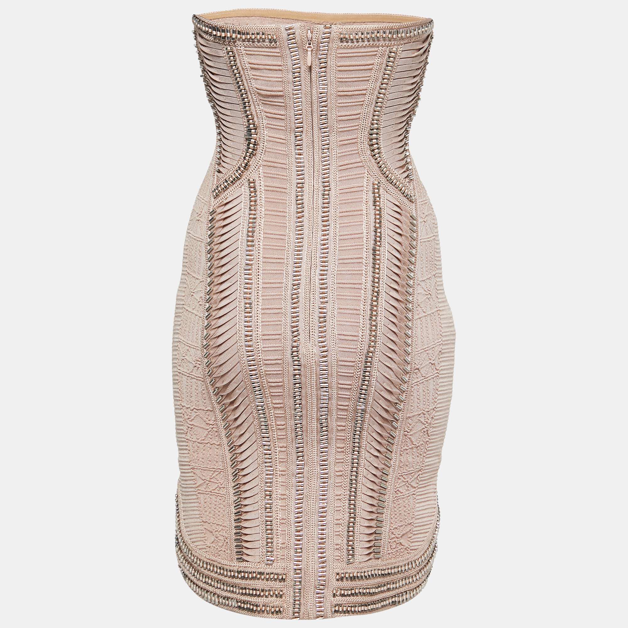 

Herve Leger Pink Knit Beaded Strapless Bodycon Mini Dress