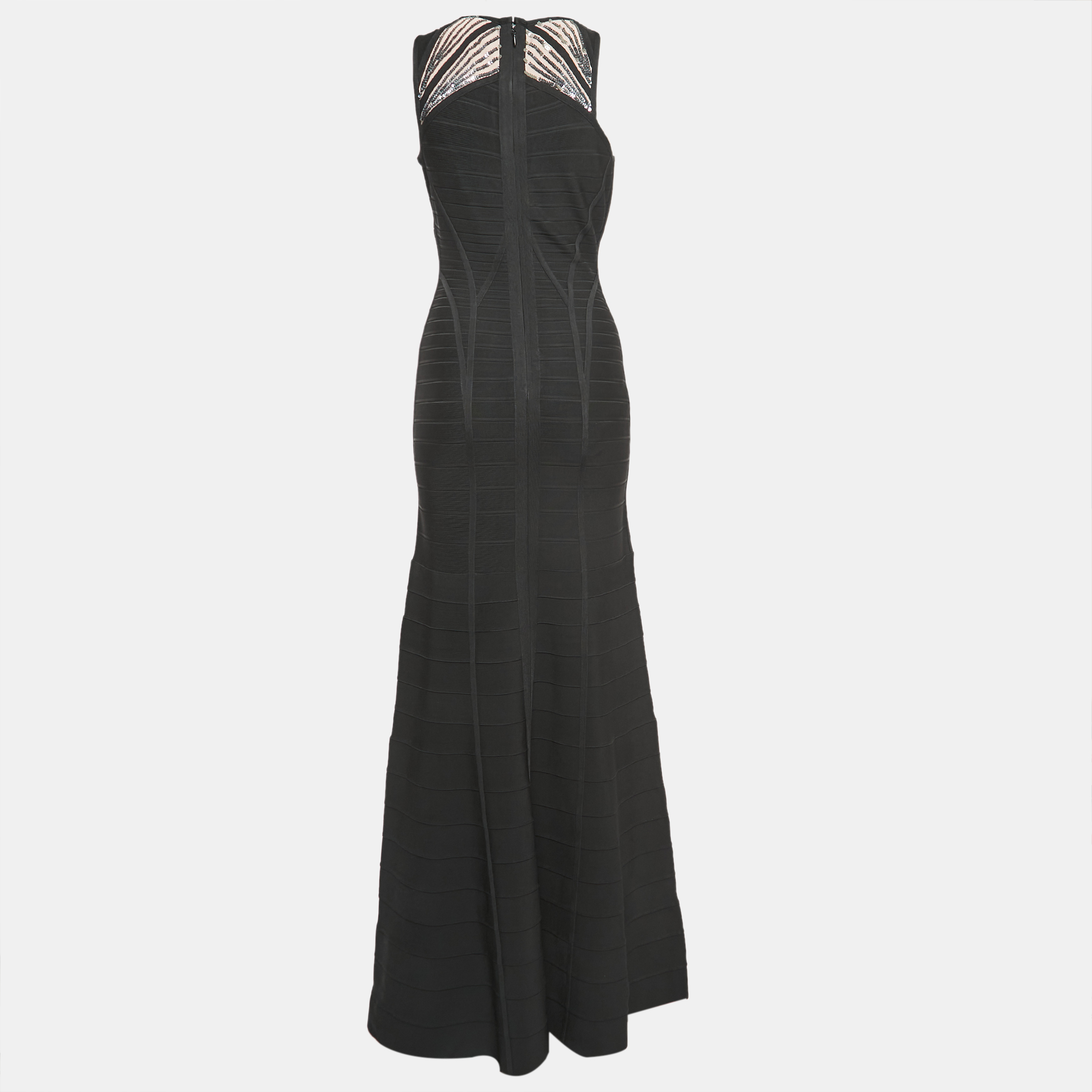 

Herve Leger Black Bandage Knit Halle Maxi Dress