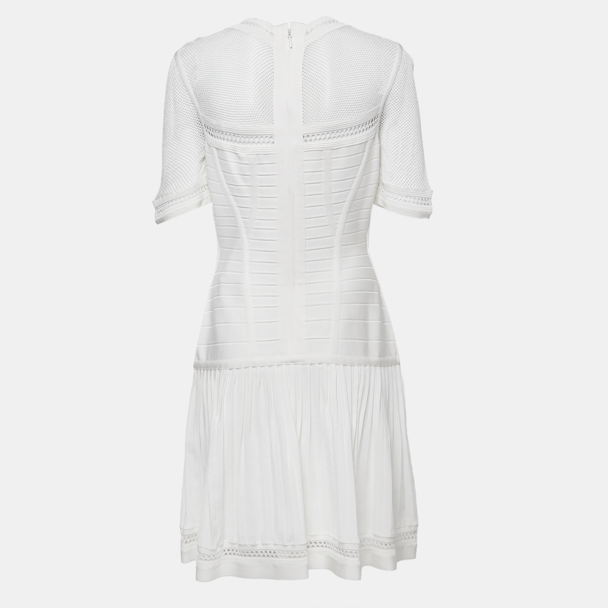 

Herve Leger White Bandage Knit Pleated Haylynn Dress