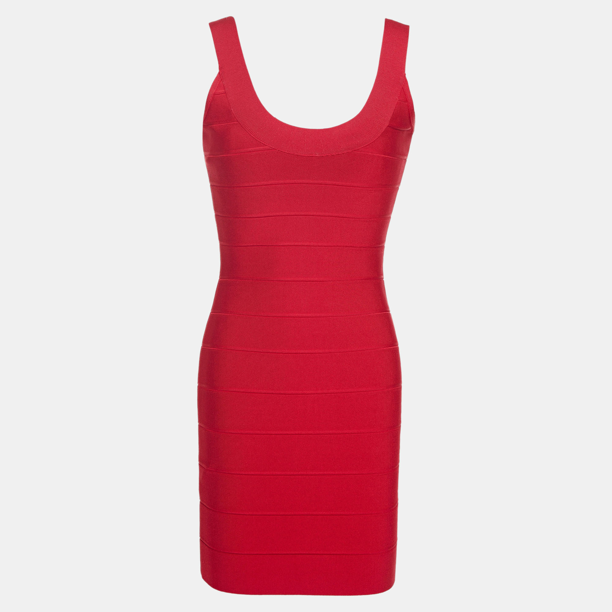 Pre-owned Herve Leger Rayon Mini Dress M In Red