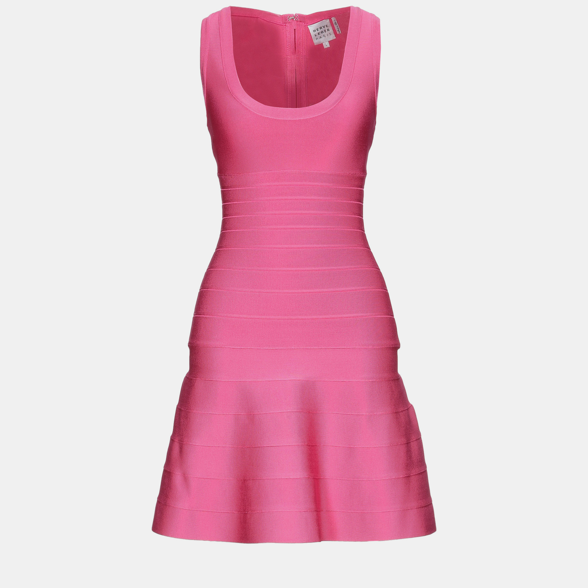 Pre-owned Herve Leger Rayon Mini Dress Xs In Pink