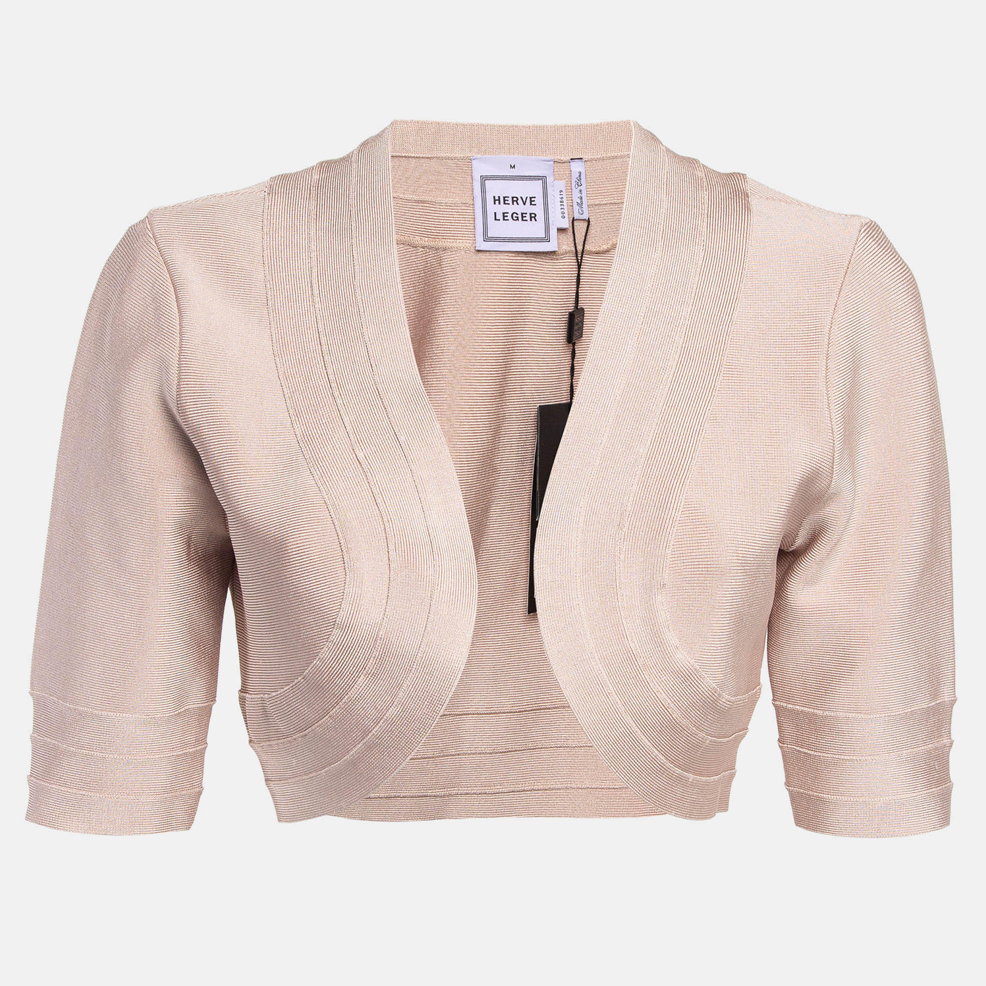 

Herve Leger Bare Pink Knit Front Open Cropped Jacket M