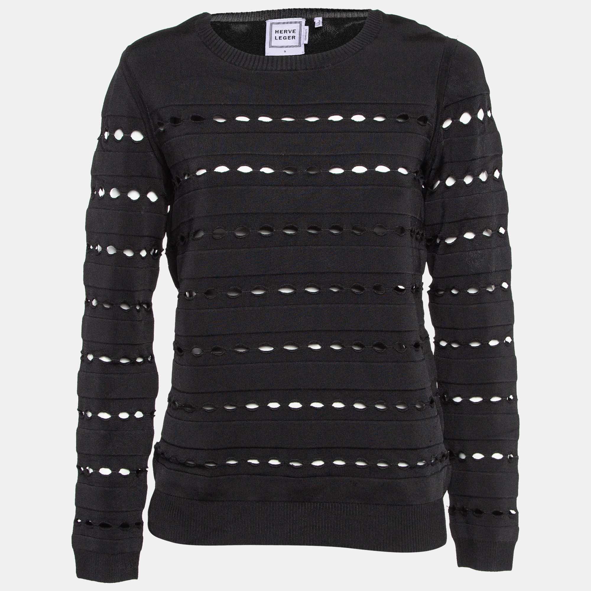 

Herve Leger Black Perforated Knit Sweatshirt S