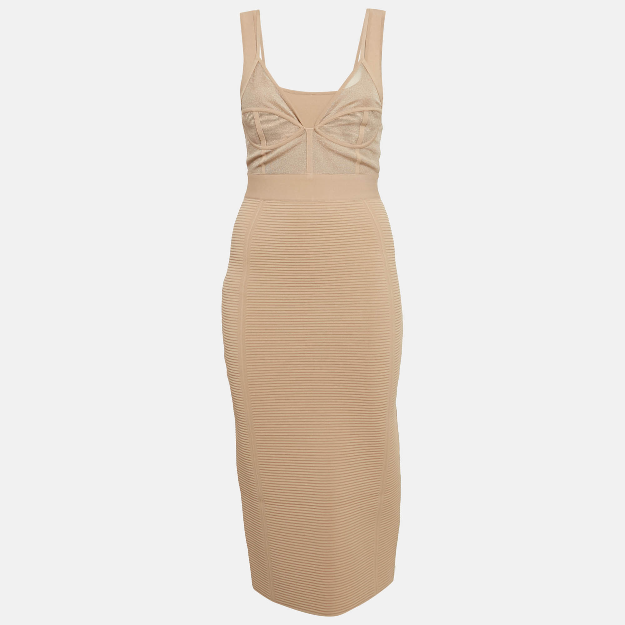 

Herve Leger Beige Patterned Jersey Corset Midi Dress S