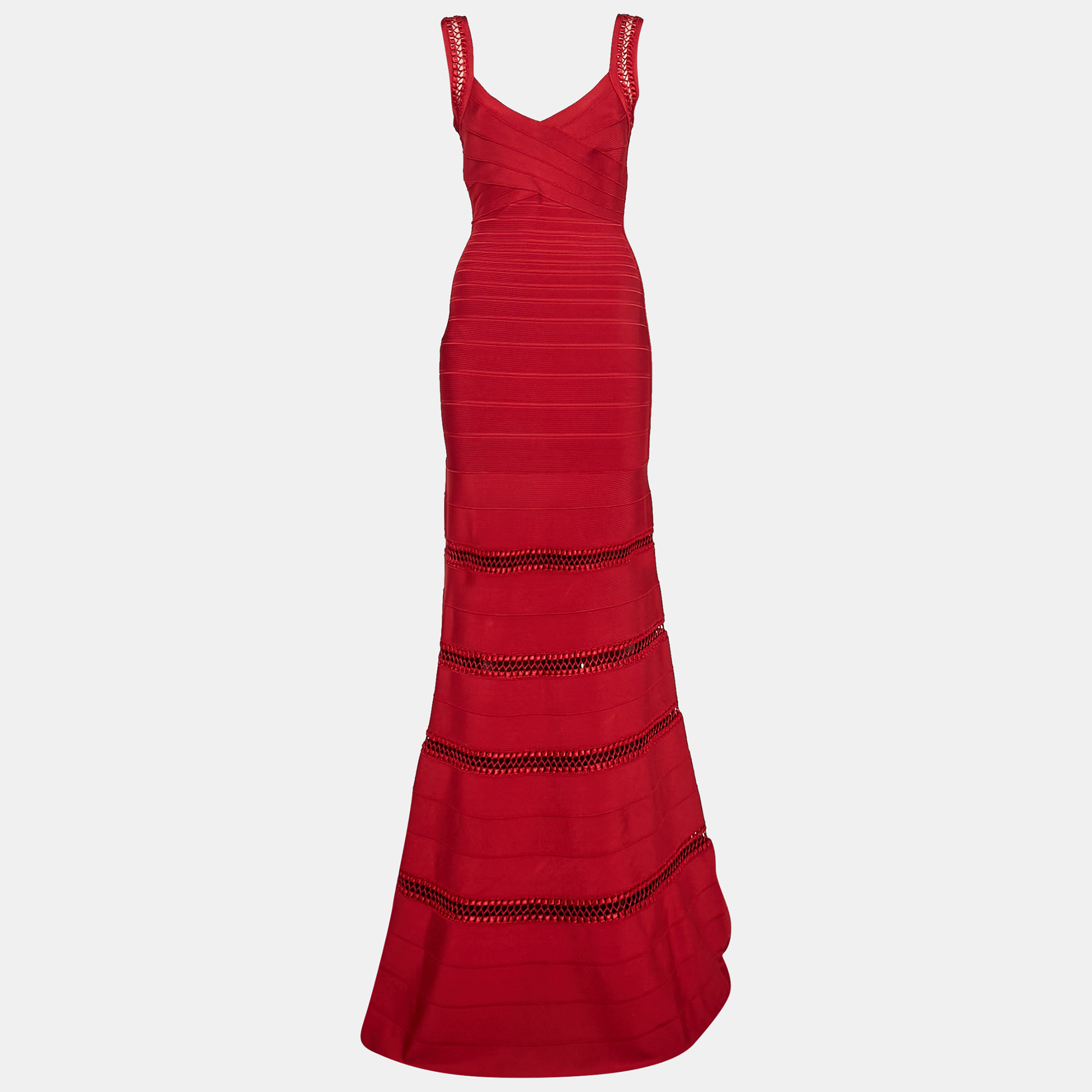 

Herve Leger Lipstick Red Bandage Knit Sleeveless Rilla Maxi Dress M