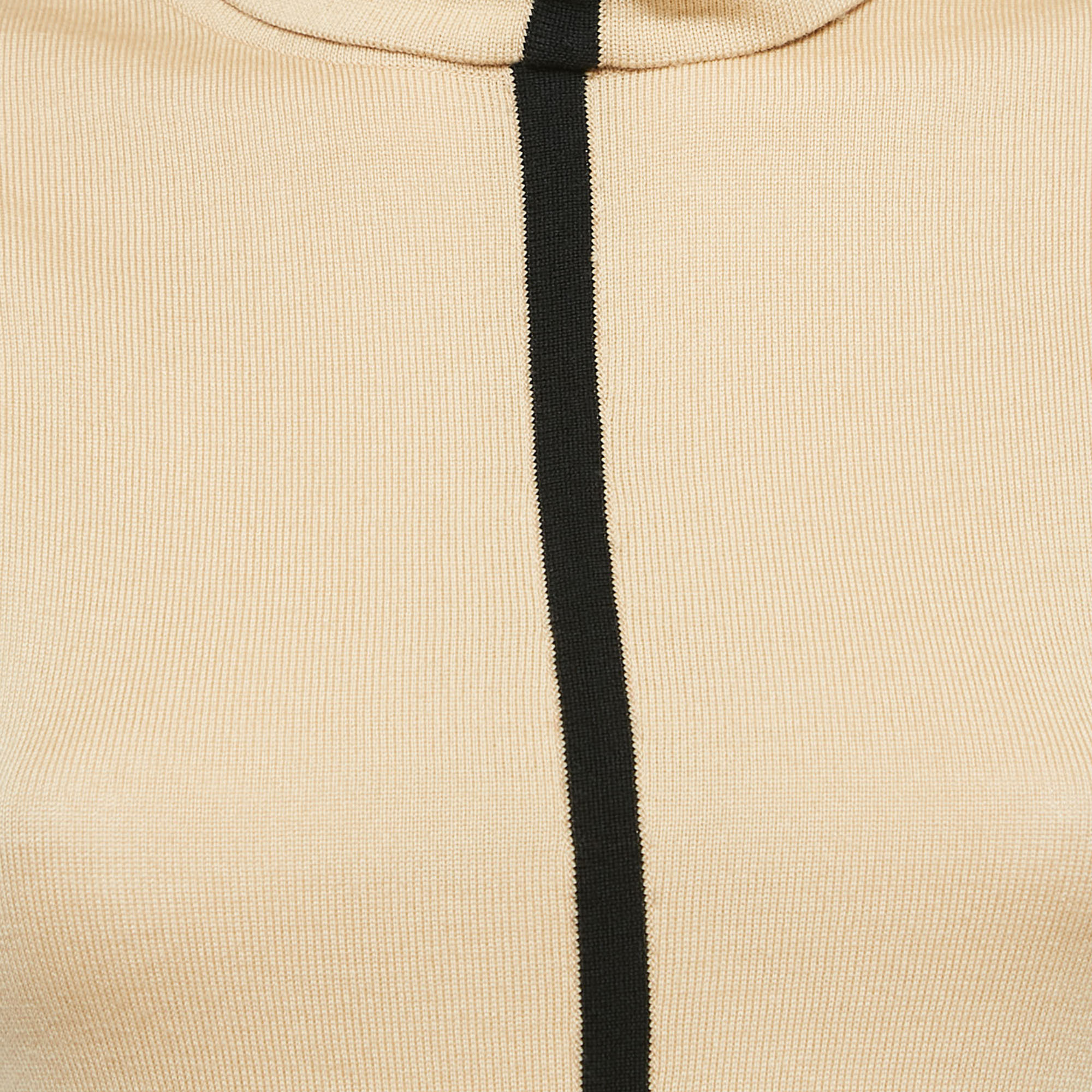 Herve Leger Vintage Beige Wool Knit Turtle Neck Sleeveless Midi Dress L 