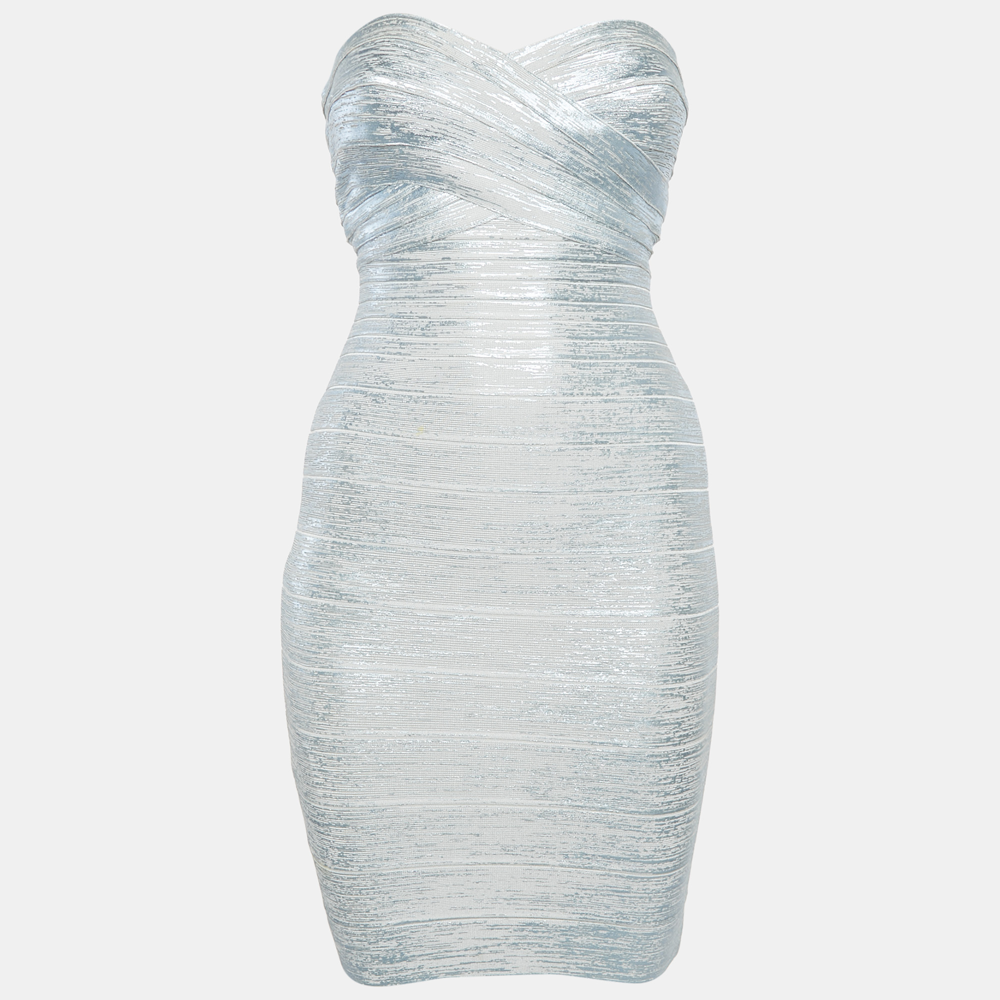 

Herve Leger Blue Coated Knit Strapless Bandage Dress XS