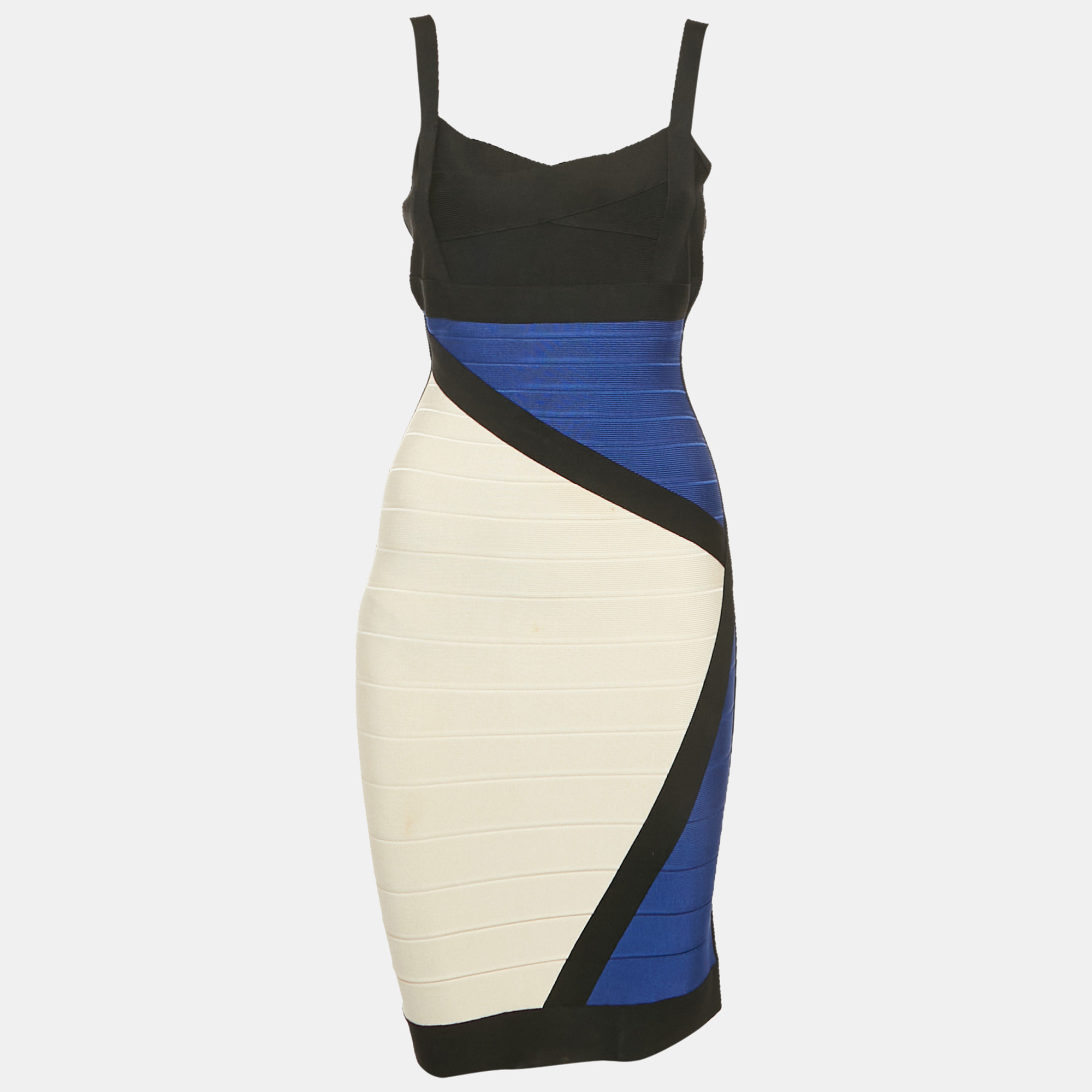 Pre-owned Herve Leger Colorblocked Bandage Knit Reona Dress M In Multi