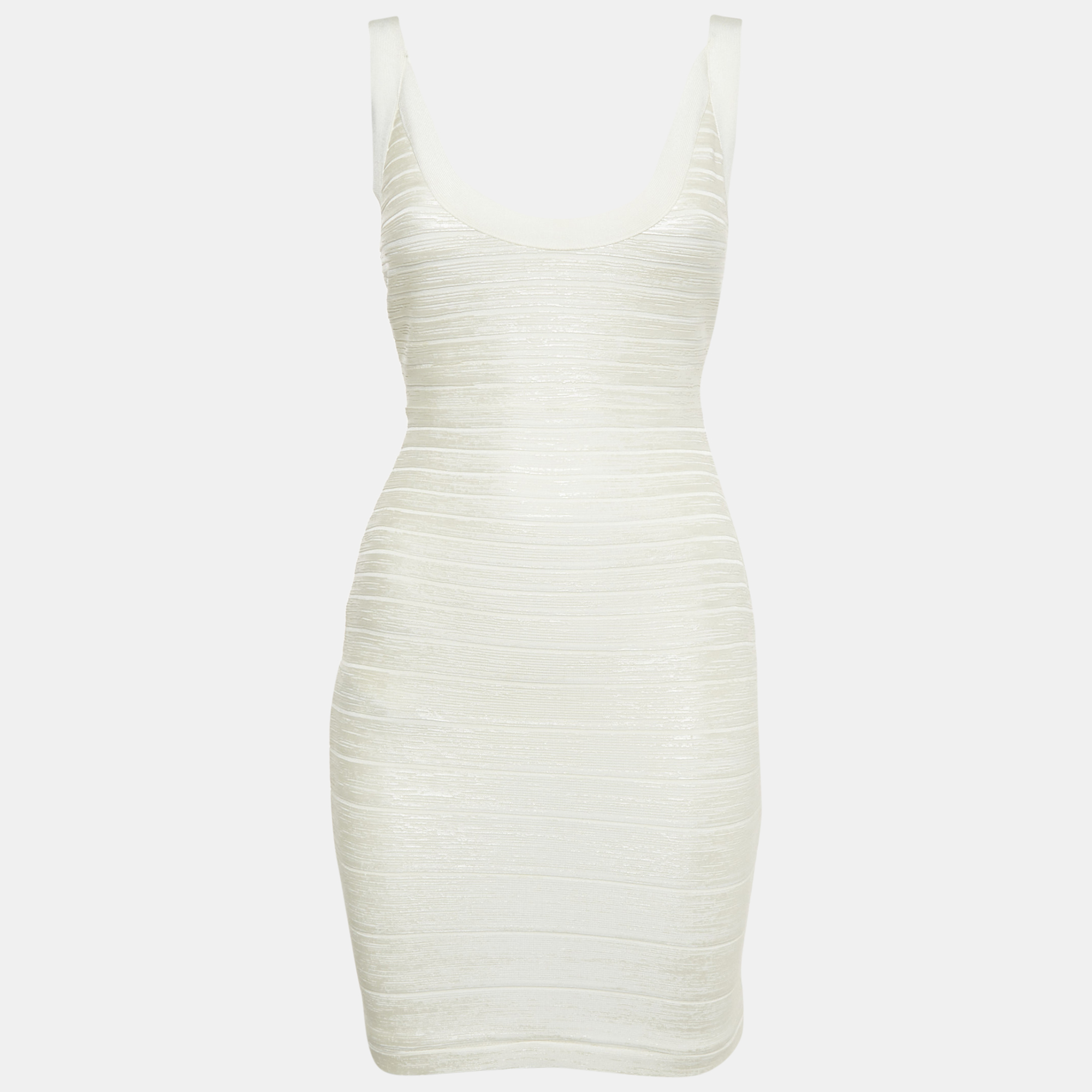 

Herve Leger White Coated Knit Bandage Mini Dress S