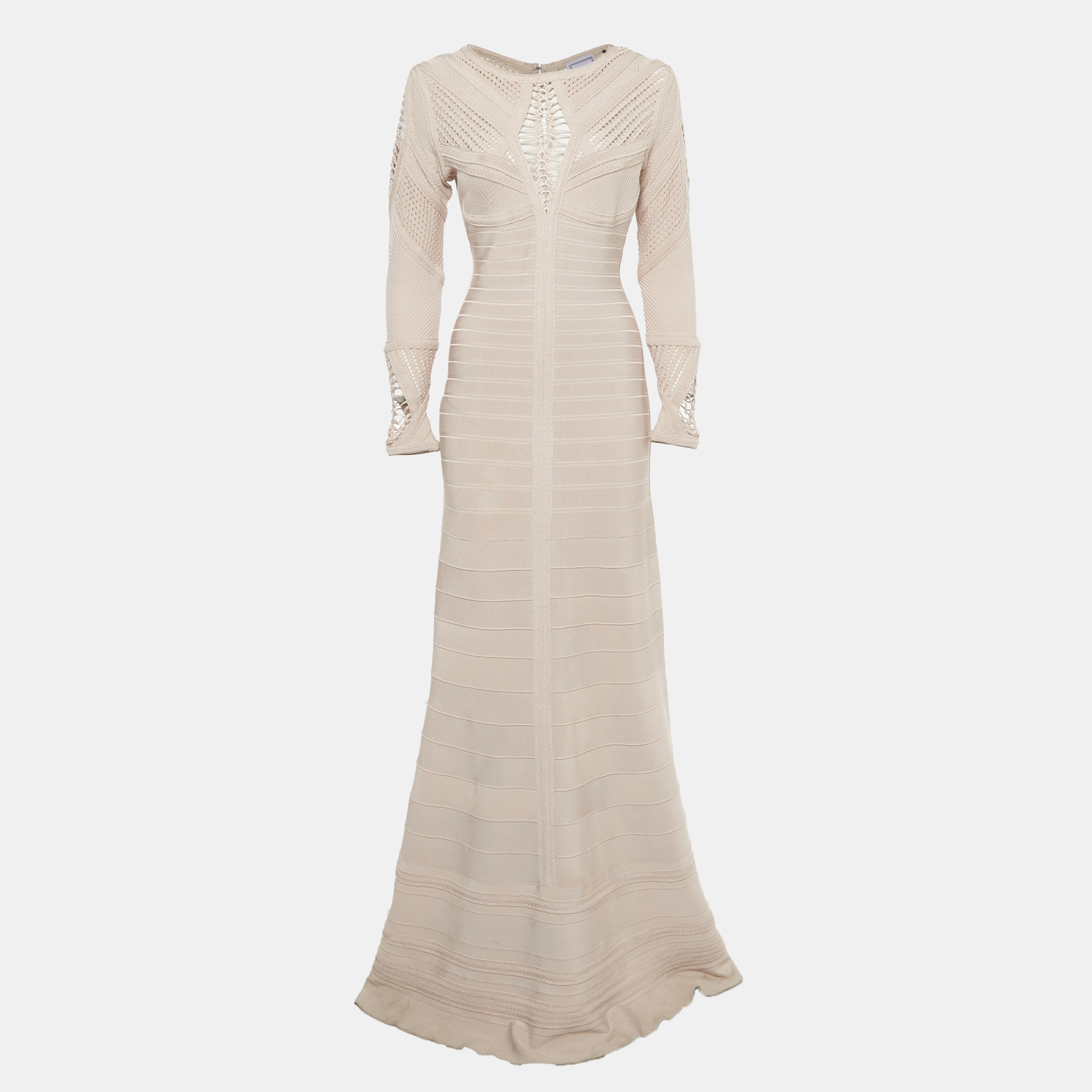 

Herve Leger Light Pink Knit & Crochet Detail Gown M