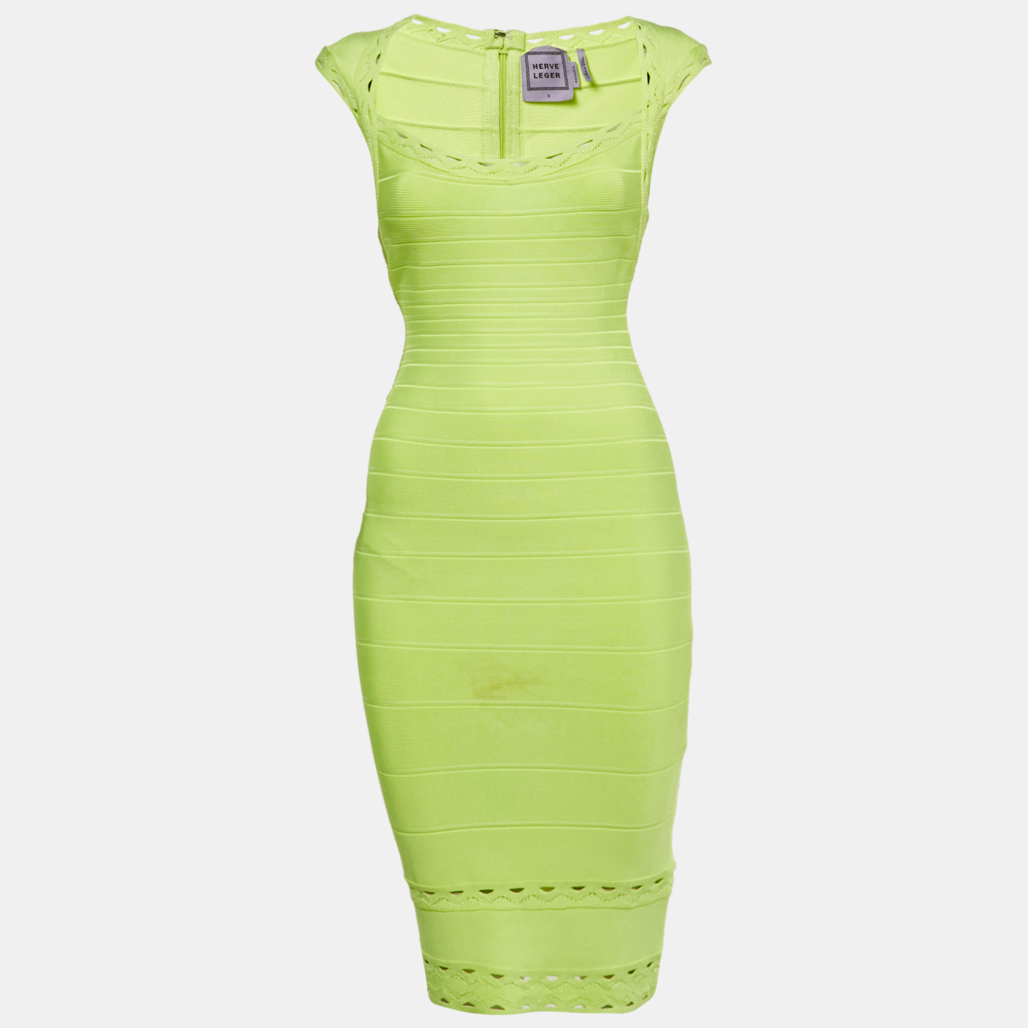 Pre-owned Herve Leger Neon Green Jersey Bandage Short Dress S