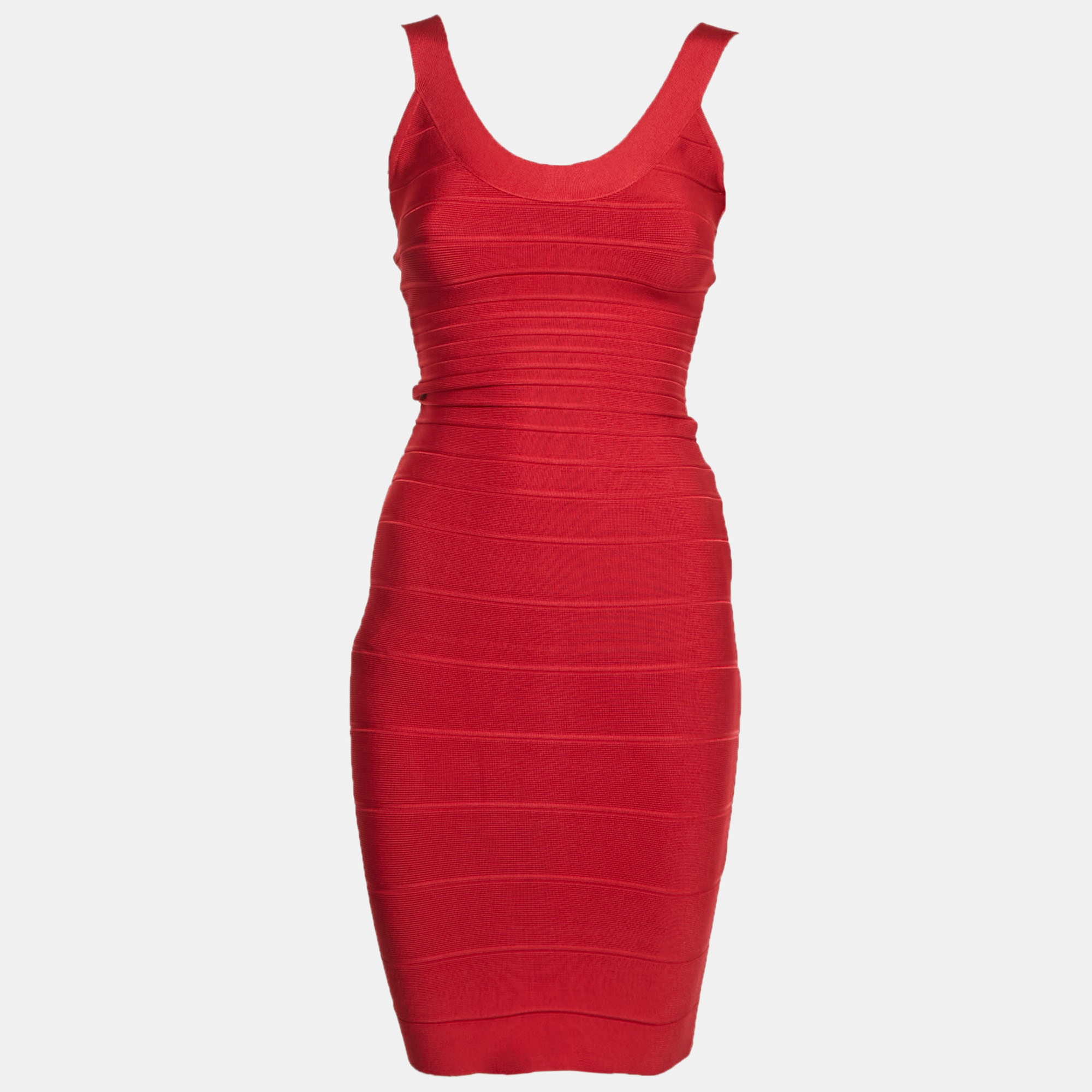 HERVE LEGER Pre-owned Red Jersey Bandage Bodycon Midi Dress Xs