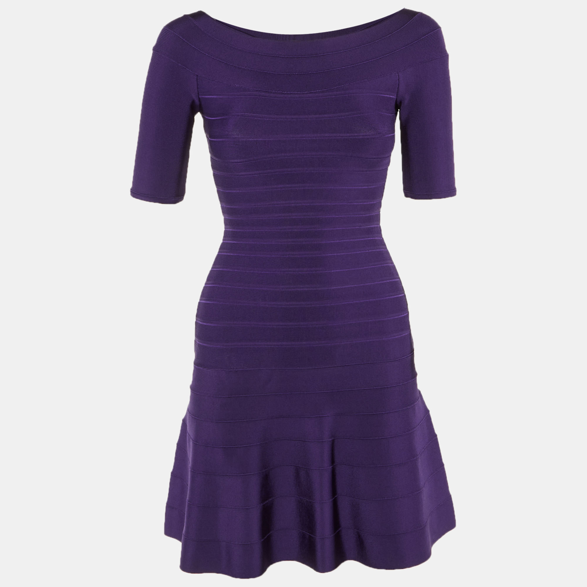 Pre-owned Herve Leger Purple Jersey Lisa Mini Dress Xs