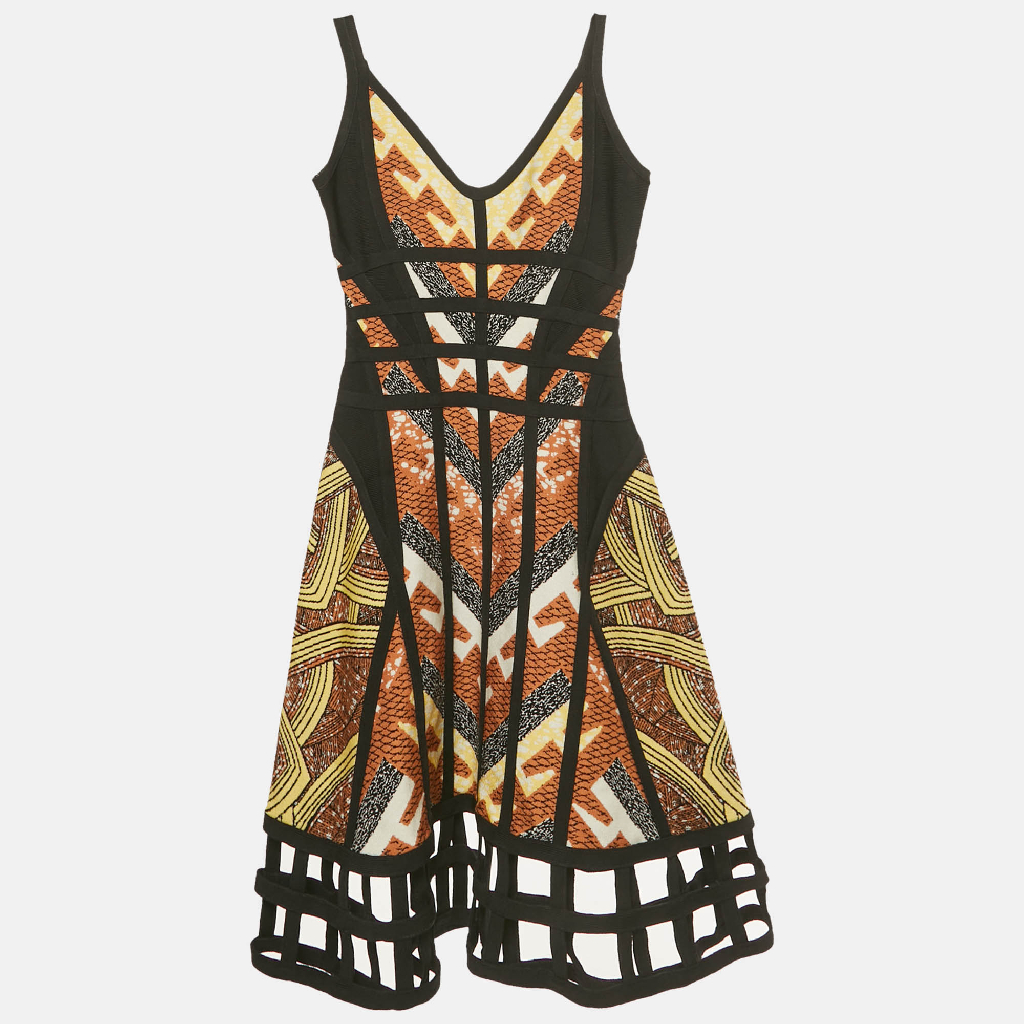 

Herve Leger Black Printed Cut-Out Mini Dress S