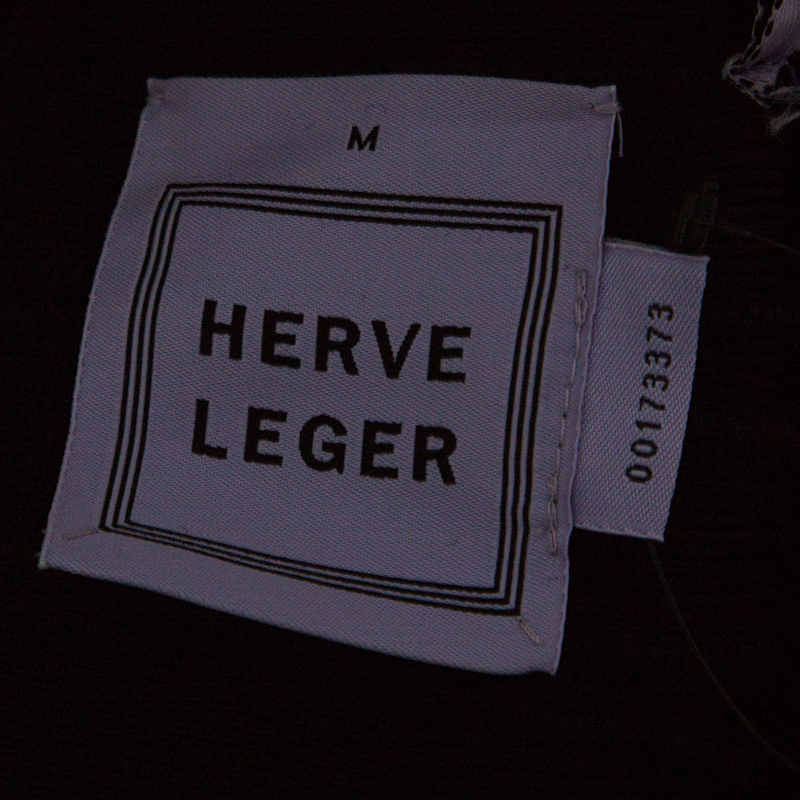 Pre-owned Herve Leger Black Metal Chain Link Detail Bandage Gemma Dress M