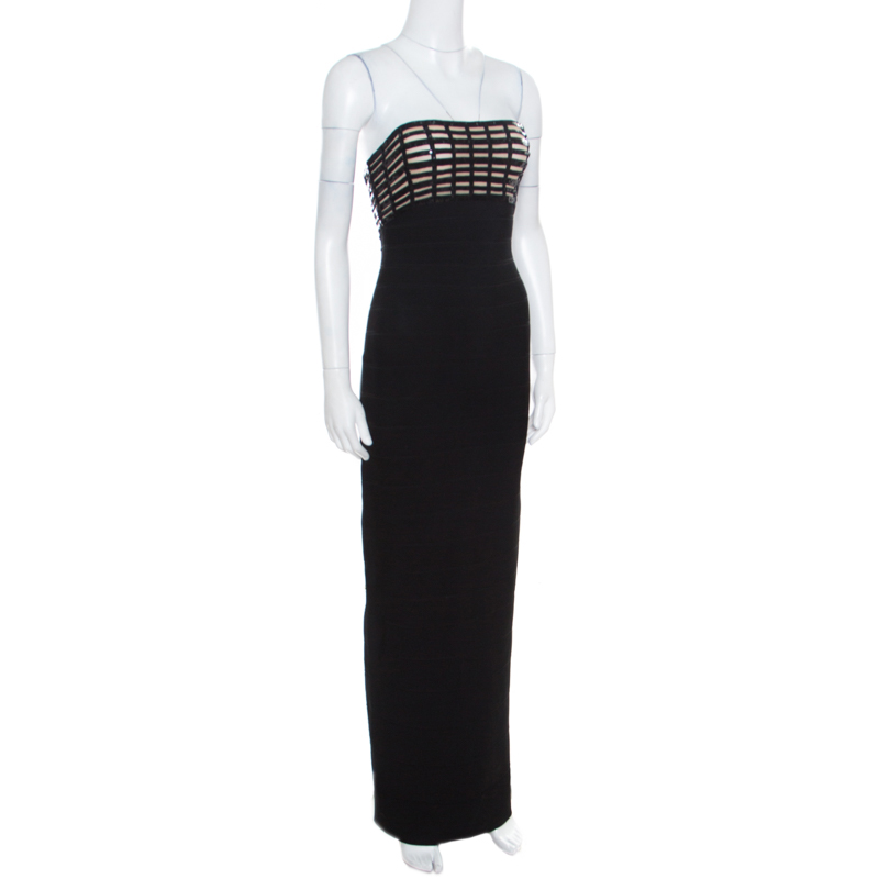 

Herve Leger Black Sequin Grid Embellished Strapless Florence Bandage Gown