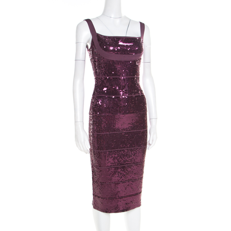 

Herve Leger Prune Sequined Bandage Dress, Purple