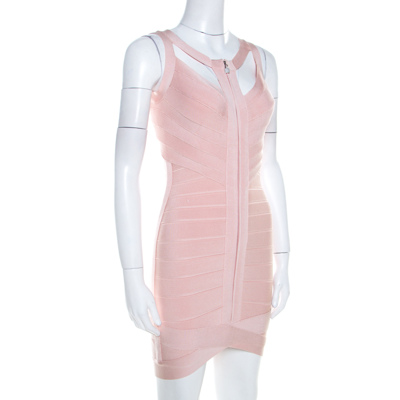 

Herve Leger Light Pink Knit Icy Rose Cutout Bandage Dress