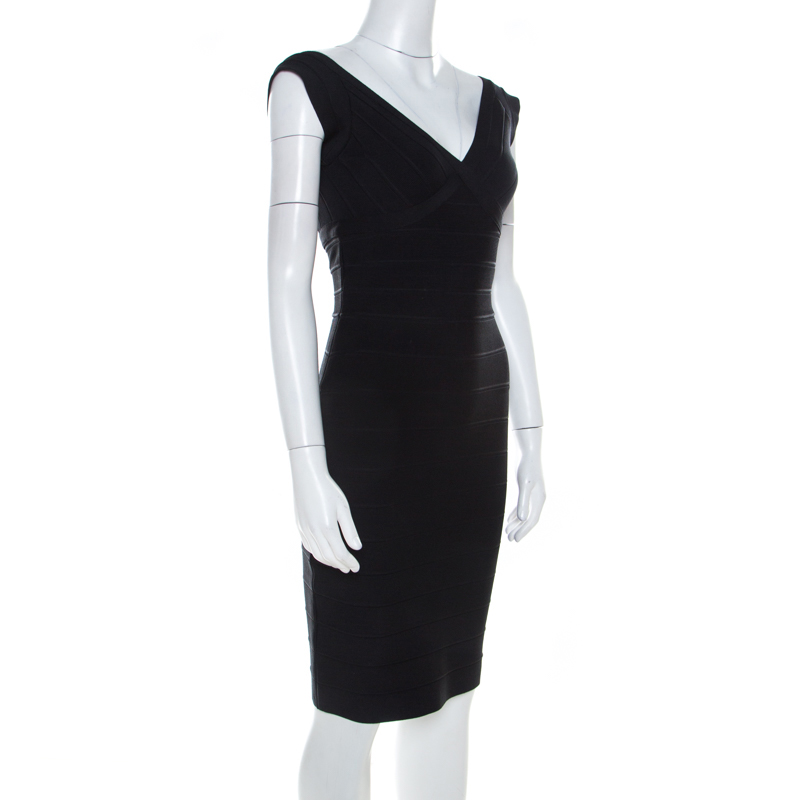 

Herve Leger Black Stretch Knit Karima Bandage Dress