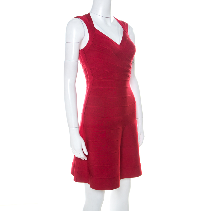 

Herve Leger Lipstick Red Sleeveless A Line Bruna Bandage Dress