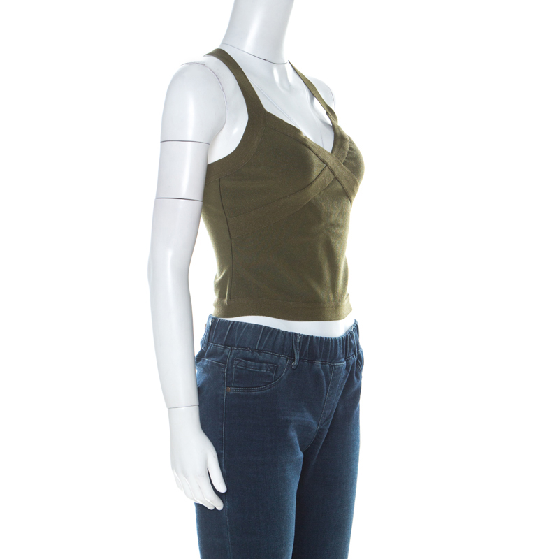 

Herve Leger Forest Green Sleeveless Crop Top