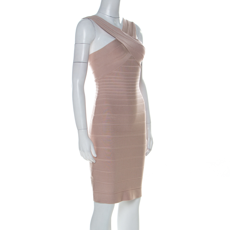 

Herve Leger Beige Knit Stella Crossover Bandage Dress