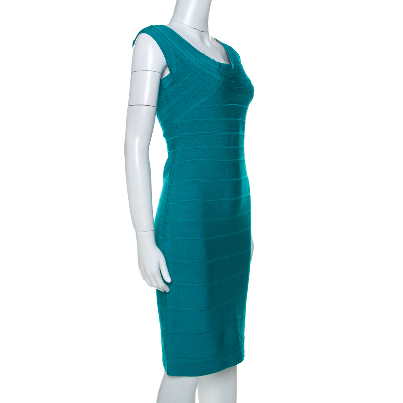 

Herve Leger Teal Green Scoop Neck Bandage Dress