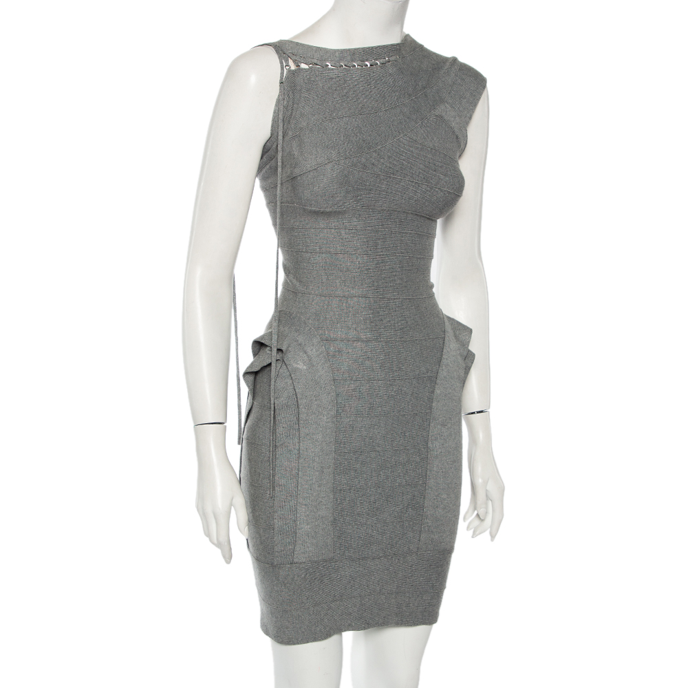

Herve Leger Heather Grey Layered Bandage Mini Dress