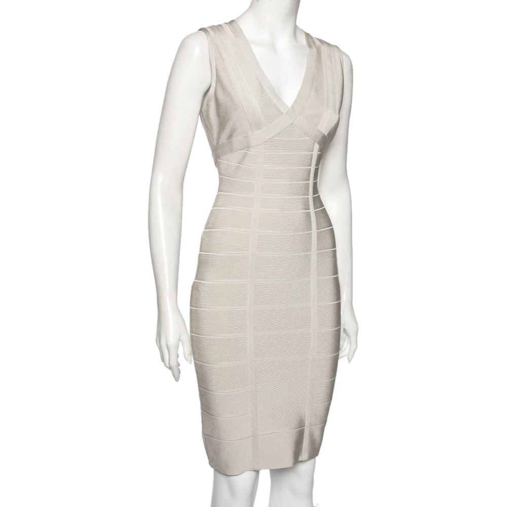 

Herve Leger Light Grey Bandage Sleeveless Bodycon Dress