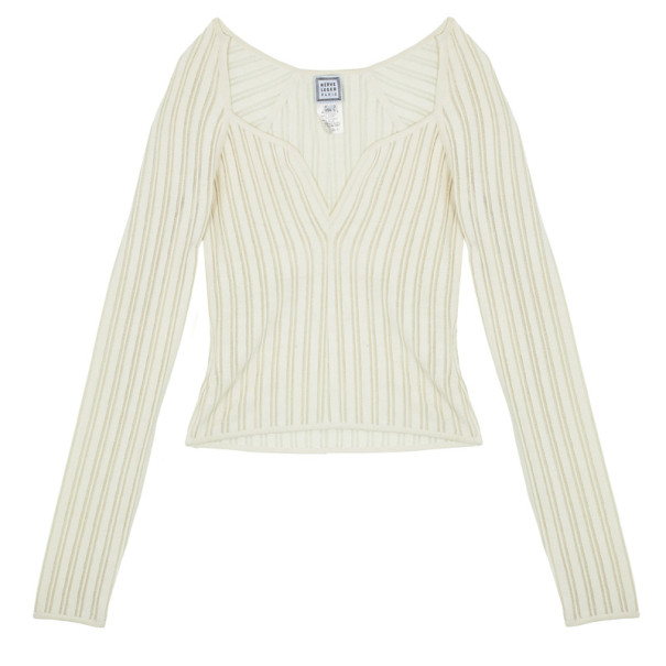 Herve Leger Long Sleeve Cream Fitted Top L