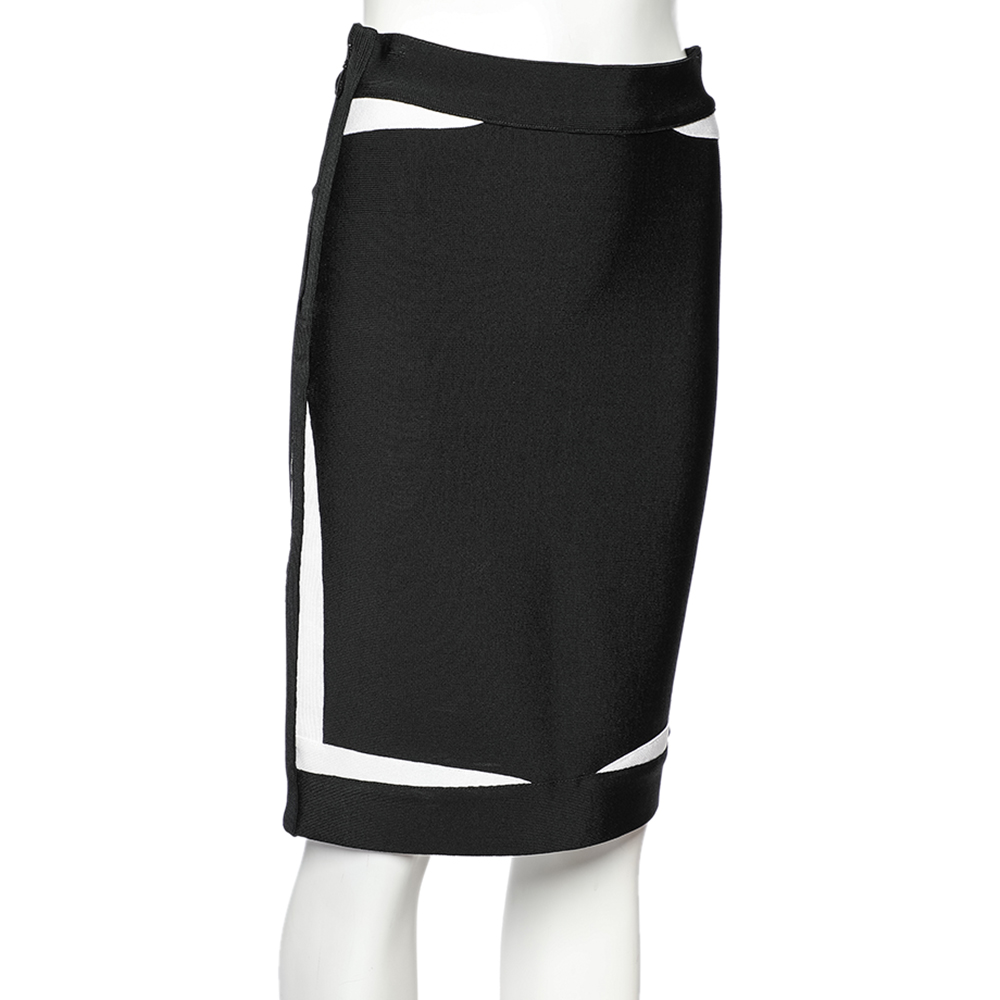 

Herve Leger Black Knit Contrast Detail Pencil Skirt