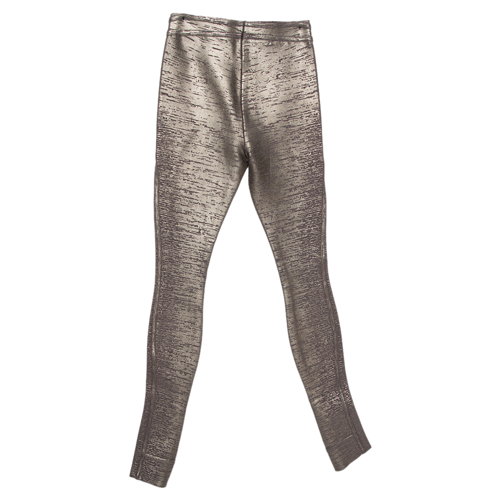 

Herve Leger Grey Metallic Foil Coated Pietra Bandage Leggings