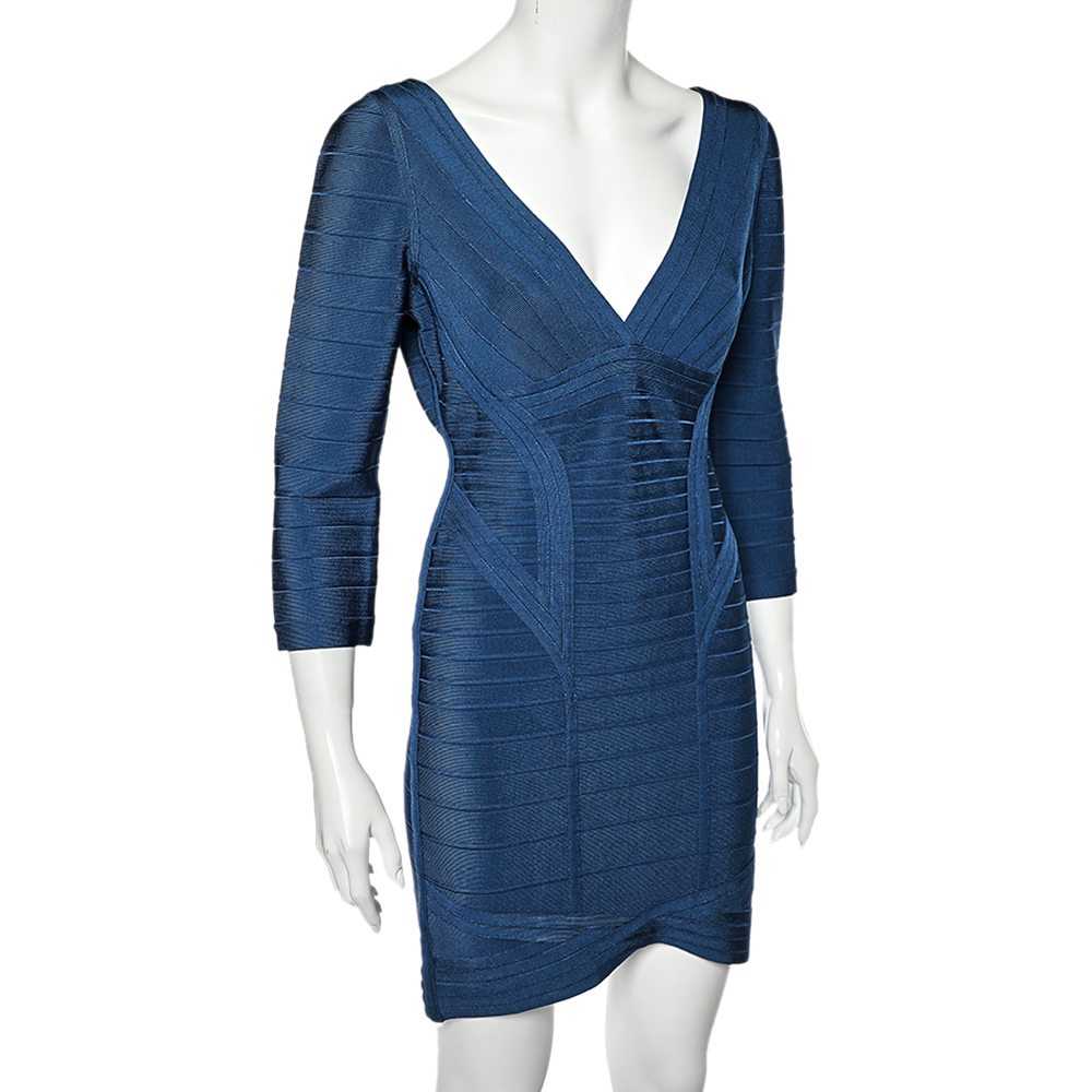 

Herve Leger Navy Blue Knit Kahli Bandage Dress