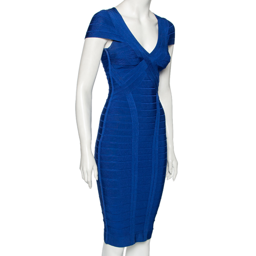 

Herve Leger Royal Blue Bandage Cap Sleeve Bodycon Dress