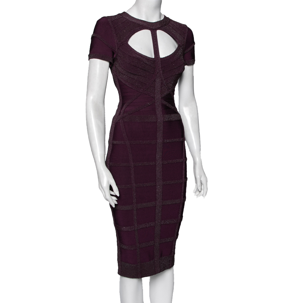 

Herve Leger Plum Embellished Bandage Silva Cut-Out Bodycon Dress, Purple