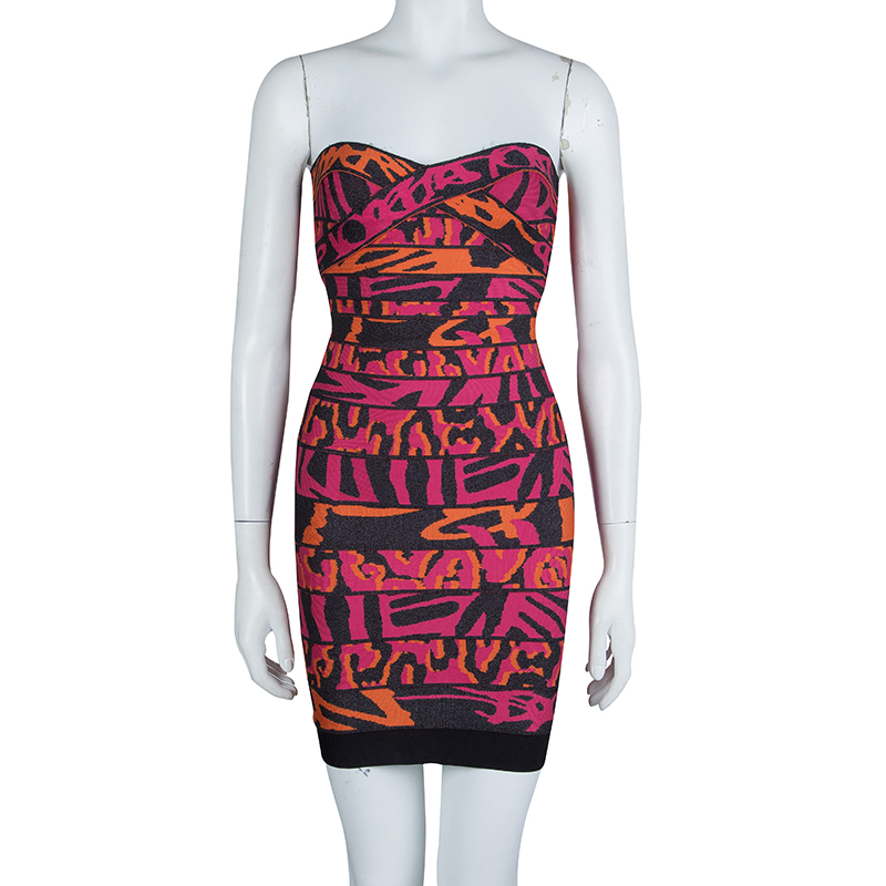 

Herve Leger Multicolor Jacquard Knit Strapless Bandage Dress